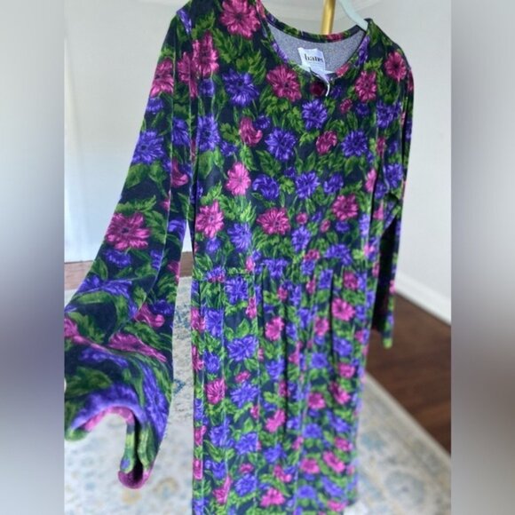 VTG Velvet Dress Floral Boho Quiet Luxury Cottagecore Hanes Spring Fall Winter - Picture 7 of 9